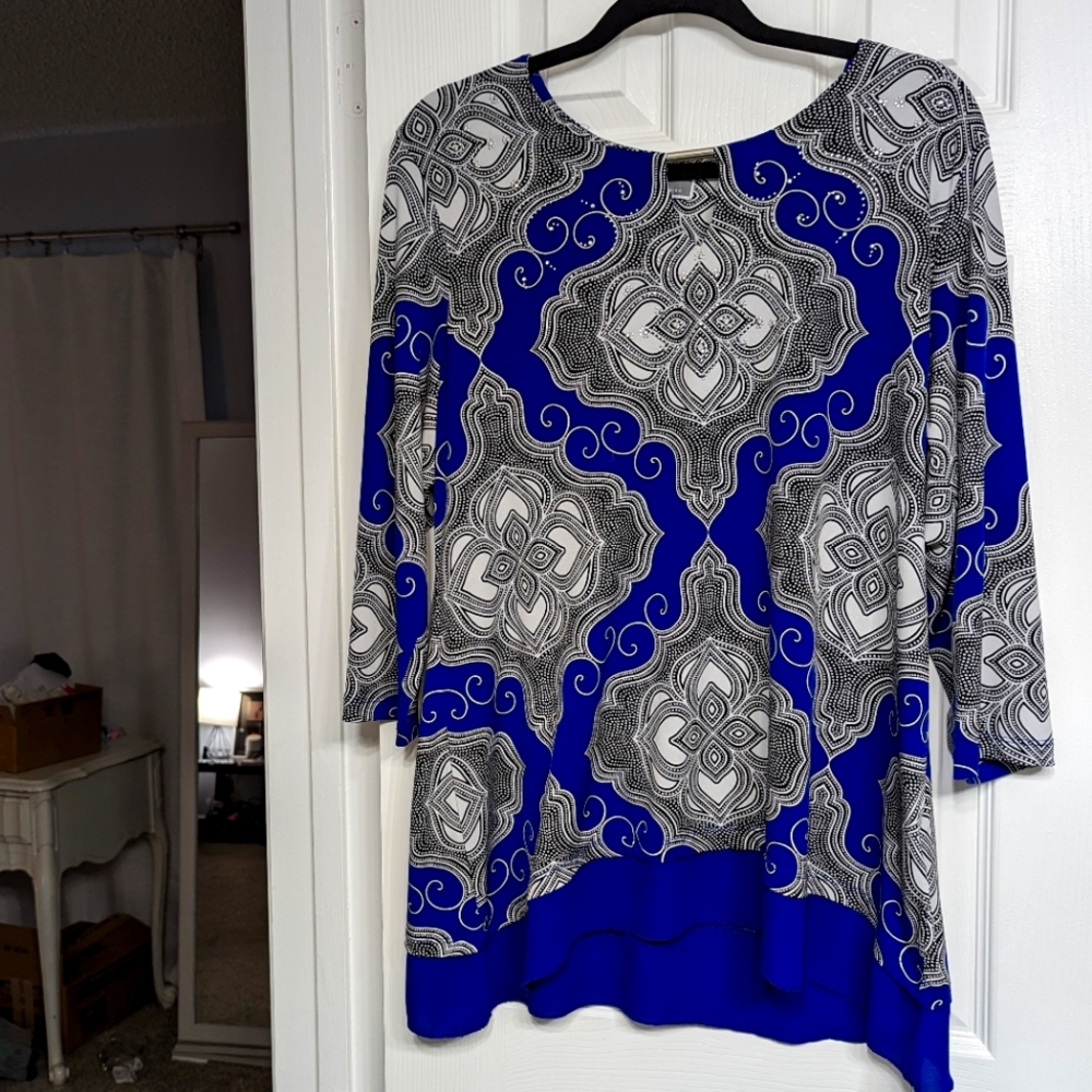 Blue and White Blouse